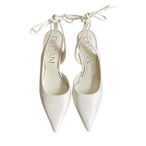 Deltan White Leather Pointed-Toe Ankle Tie Heels Womens 8.5